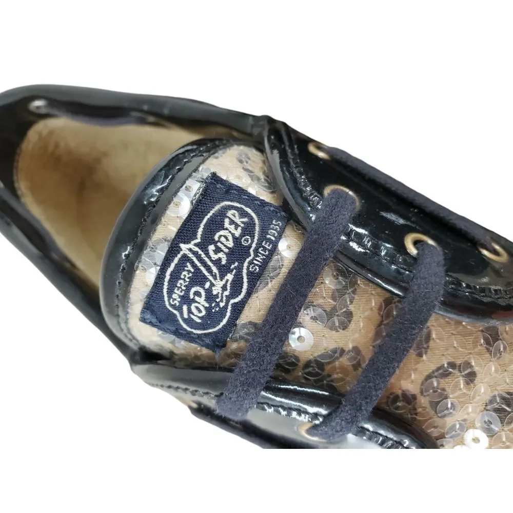 Sperry Topsider Cheetah Print Sequin Leather Sherpa Lined Boat Shoe Womens 9 M
